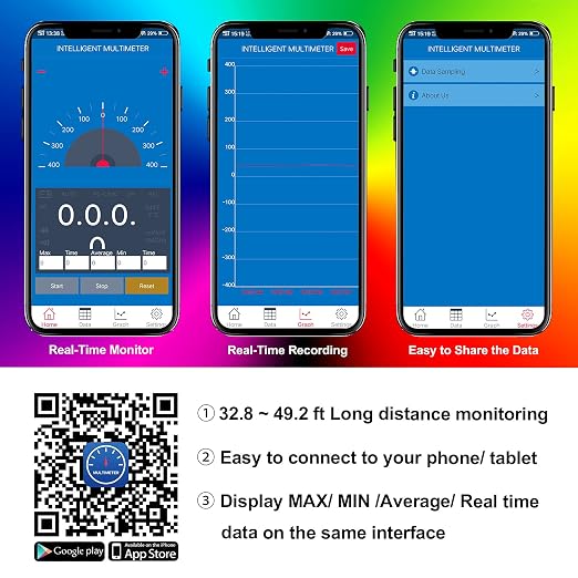 Bluetooth APP Digital Multimeter - BTMETER BT-90EPD Auto Ranging Multi-Tester 4000 Counts Data Logging on Mobile Phone for AC/DC Voltage Current Resistance Temperature