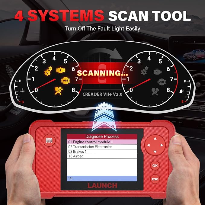 LAUNCH Creader VII+ V2.0 OBD2 Scanner Diagnostic Scan Tool, 2026 New Automotive Check ABS SRS Transmission and Engine Code Reader, 3 Reset Oil Service/Throttle Relearn/SAS Reset, Free Update