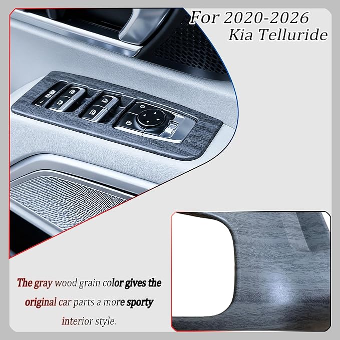 Window control panel cover,For Kia Telluride 2020 2021 2022 2023 2024 2025 2026, power windows trim - gray wood grain Accessories(For SX, SX-Prestige X-Line, SX-Prestige X-Pro, SX-Prestige, X-Line)