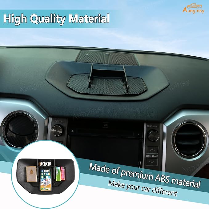 Aunginsy Center Console Dashboard Storage Tray Compatible with Toyota Tundra 2007-2021,Car Instrument Multi-Functional Phone Holder Storage Box Organizer Tray Insert ABS Interior Accessories, with Mat