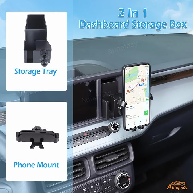 Aunginsy Car Hidden Screen Drawer Organizer with Phone Holder Compatible with Ford Maverick 2022-2024 Center Console Multimedia Display Right Side Panel Storage Box Truck Dash Cubby Insert Accessories