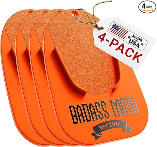 Badass Moto Motorcycle Kickstand Pad - Motorcycle Accessories for Grass, Dirt, Hot Pavement Parking Pad - Orange(4-Pack)