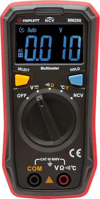 Triplett MM200 Compact 4000 Count Multimeter - AC/DC Voltage, Resistance, Temperature, Continuity ,Black