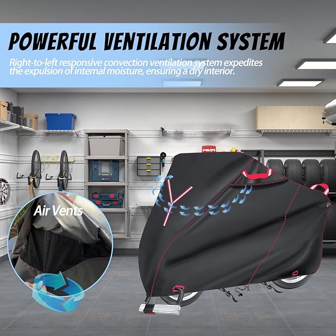 800D Heavy Duty Motorcycle Cover, Outdoor Storage Moped Covers, All-Weather Universal Waterproof Scooter Cover with 3 Reflective Handle、2 pairs Lock Holes and 3 Fixed Buckles - 87" x 37" x 40"