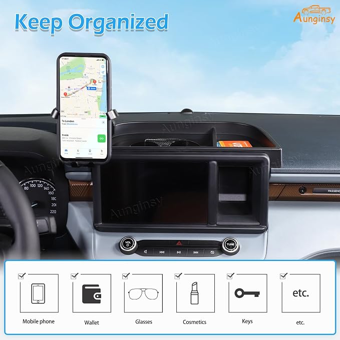 Aunginsy Center Console Dash Storage Tray Compatible with Ford Maverick 2022 2023 2024 Dashboard Multi-Functional Phone Holder Storage Box Organizer Tray Insert with Mobile Phone Mount Accessories