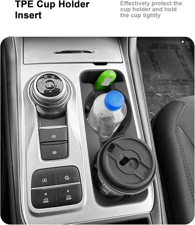 2024 Explorer Center Console Organizer - 2 Pcs Armrest Box Organizer Tray + TPE Center Console Cup Holder Insert for 2020-2024 Ford Explorer Accessories - ABS Organizer & TPE Cup Holder Set