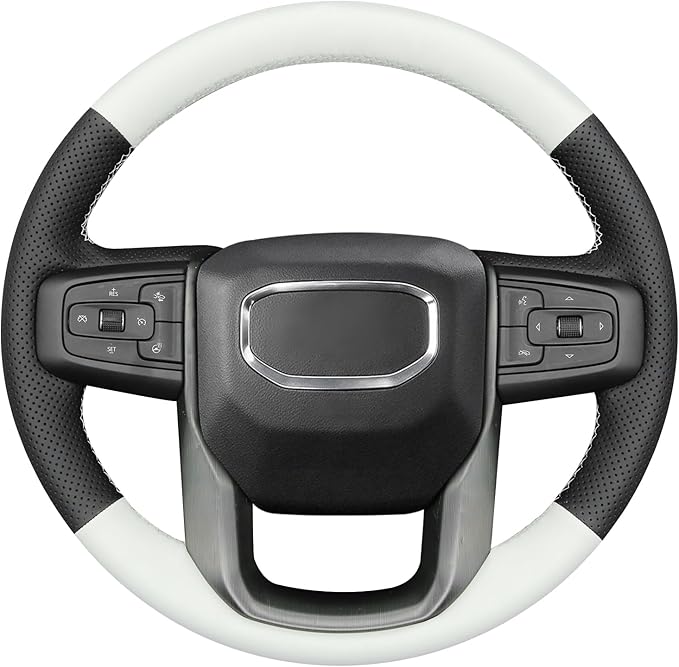 MEWANT Hand Stitch Real Leather Steering Wheel Protector Wrap Cover for GMC Sierra 1500 2019-2023/Sierra 1500 Limited 2022/Sierra 2500 2020-2024/Sierra 3500 2020-2024/Yukon 2021-2023