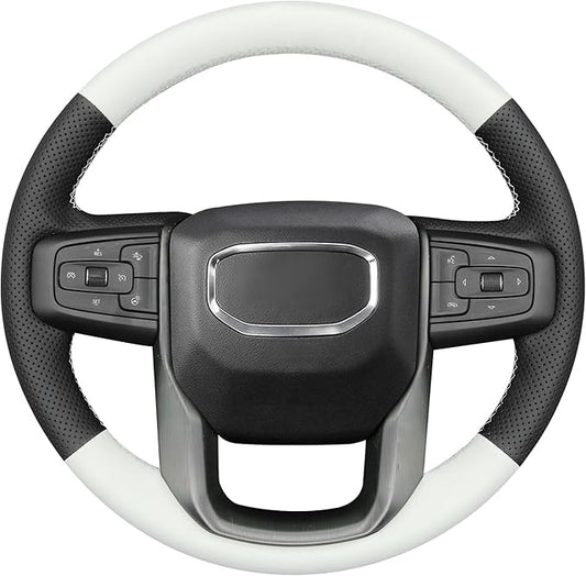 MEWANT Hand Stitch Real Leather Steering Wheel Protector Wrap Cover for GMC Sierra 1500 2019-2023/Sierra 1500 Limited 2022/Sierra 2500 2020-2024/Sierra 3500 2020-2024/Yukon 2021-2023