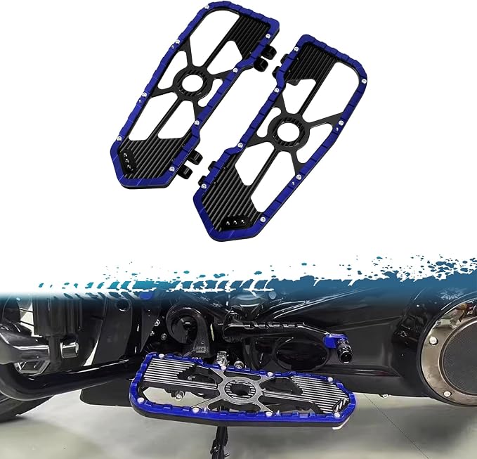 Motorcycle Driver Floorboards Front Footboards Pedal Offroad Rider Foot Pegs Fit for Harley Touring Road King Road Glide Electra Glide Street Glide Softail Dyna (Blue Edge)