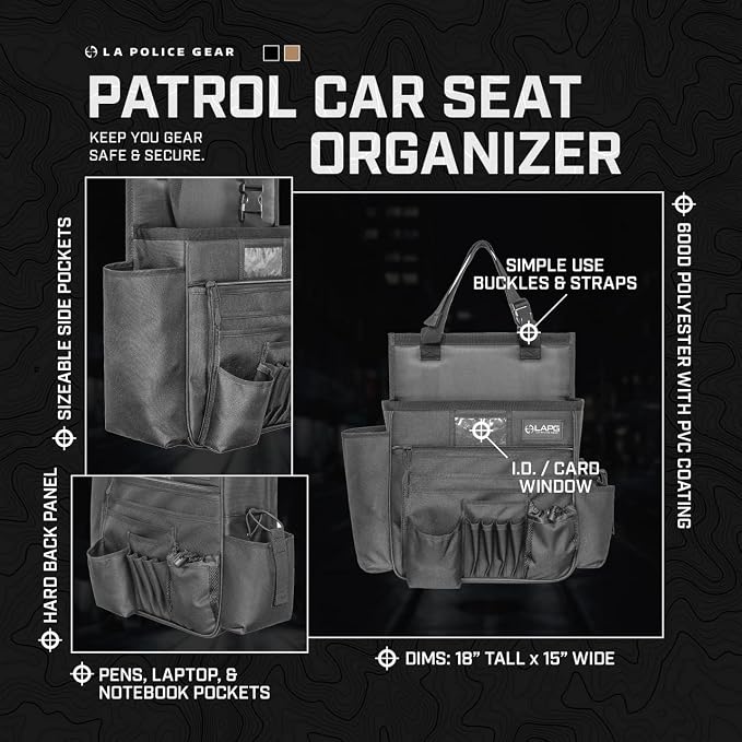 LA Police Gear Patrol Car/Truck Seat Gear Organizer Bag, Durable Tactical Portable Front Seat Squad Car Duty Gear Organizer