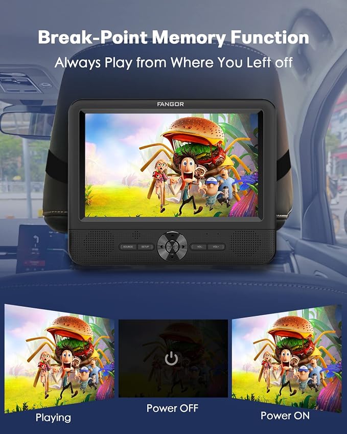 Car DVD Player Dual Screen, FANGOR 7.5 Inch DVD Player for Car Play The Same or Two Different Movies with Headrest Straps, Support Last Memory, AV Out/in, USB/SD Card, All Regions
