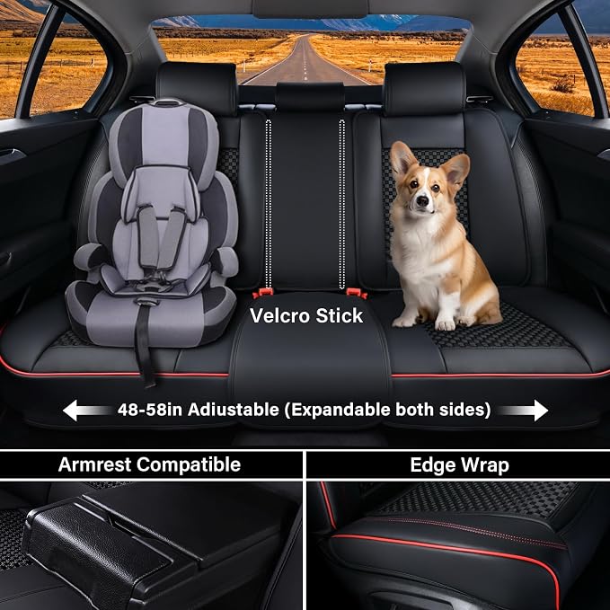 Coverado 2 in 1 Seat Covers for Car Full Set, Conversions Between Warm Suede and Cold Ice Silk for Car Seat Protector Car Accessories Universal Fit for Most Cars SUVs and Trucks（Black&Red）