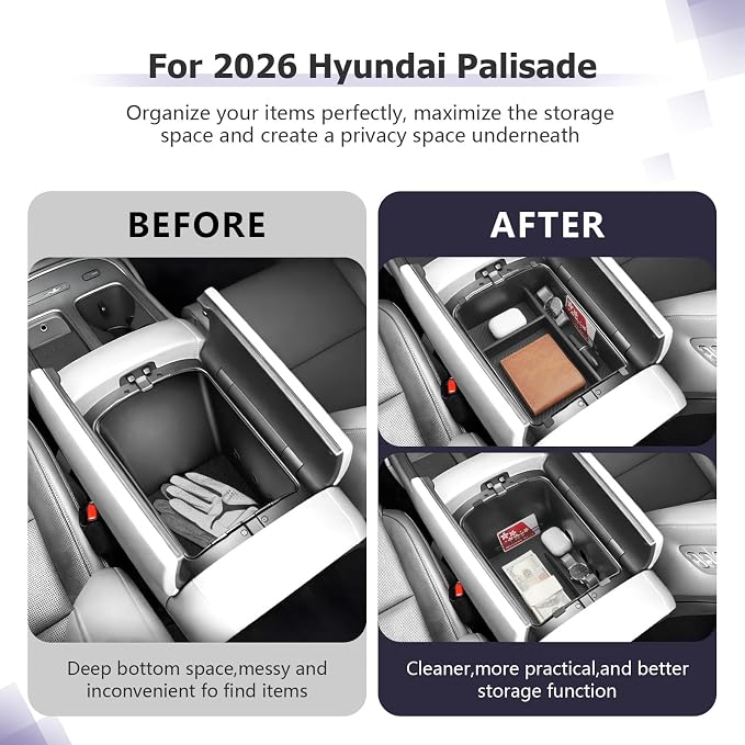 LUWU 2026 Palisade Center Console Organizer Compatible with 2026 Hyundai Palisade Accessories Armrest Console Organizer Armrest Insert Tray Palisade LX3 2026 Accessories Black 2-Pack