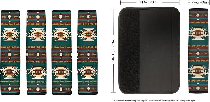 Aztec Seat Covers Full Set with Western Steering Wheel Cover, Shoulder Pads, Tribal Seat Covers Car Accessories Universal Fit for Most Cars, Green and Brown