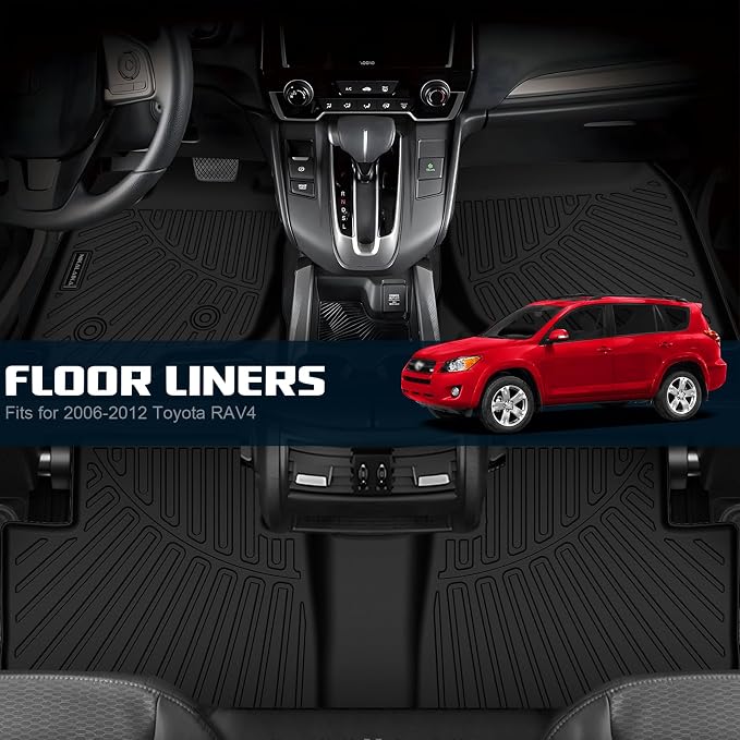 Floor Mats & Cargo Liner for Toyota RAV4 2006 2007 2008 2009 2010 2011 2012 All Weather Protection TPE Rubber Full Set Floor Liners & Trunk Mat 2012 Toyota RAV4 Accessories, Black