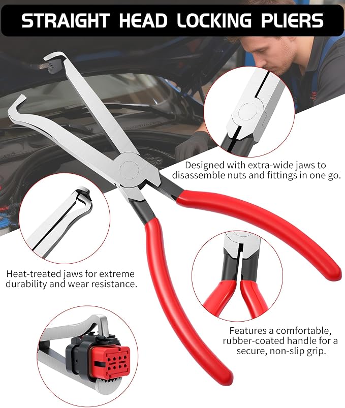 5 Pieces Electrical Disconnect Pliers for Cars Automotive Electrical Plug Connector Disconnect Tool and Connector Separator and Hose Clamp Pliers with Gloves for Cars, Trucks & SUVs (Red)