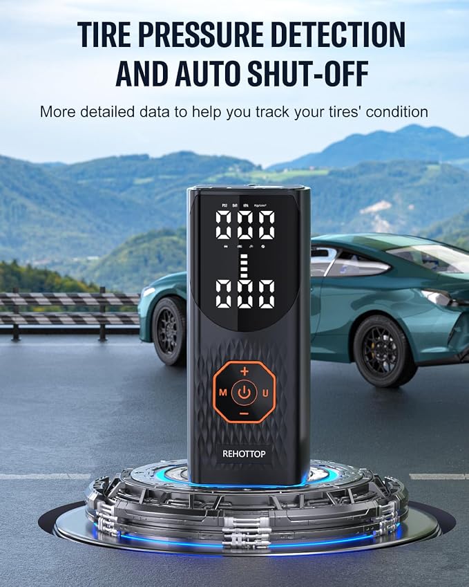 160PSI Tire Inflator Portable Air Compressor - 5X Faster Inflation, Cordless Air Pump for Car Tires with Digital Pressure Gauge, LED Light and Auto Shut-Off Function for Car, Motorcycle, Bike, Balls