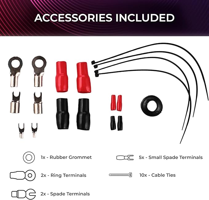 DS18 AKIT4.YL 4-GA Amplifier Installation Kit Up to 1680 Watts RMS, Mini-ANL Fuse Holder, Speaker & RCA Cables, CCA Amplifier Wiring Kit, Ultra Flex Wire, Amp Wire Kit, Amp Wiring Kit 4 Gauge - Yellow