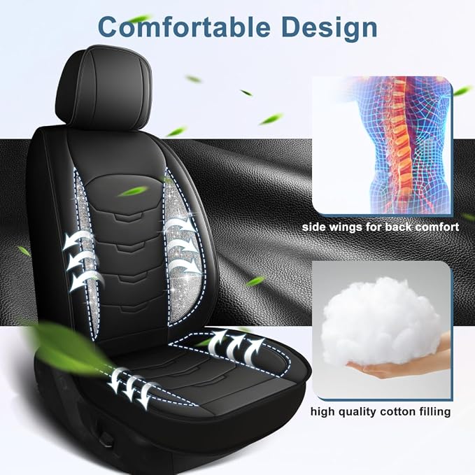 Bling Diamond Car Seat Covers Fit for Ford Bronco Sport 2021-2024 2025: Full Set Luxury Leather Seat Cushion Waterproof Automotive Seat Protectors (Black,5 Seats)