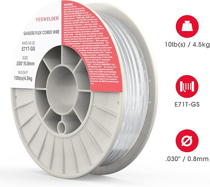 YESWELDER Flux Core Gasless MIG Wire, E71T-GS Mild Carbon Steel .030-Inch Diameter 10-Pound, Strong ABS Plastic Spool Welding Wire