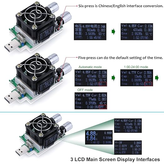 USB Power Meter, Eversame 35W Adjustable Constant Current Electronic USB Load Tester Power Discharge Resistor With QC2.0/3.0 Trigger–For Testing Chargers And Cables/The Capacity of Power Bank