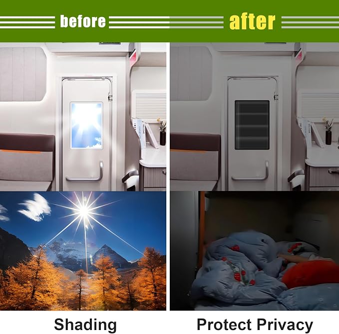 RV Door Window Shade Cover 25" (L) x 16" (W), Foldable Hook&Loop Design, RV Blackout Window Cover with UV Protection, Waterproof Fabric, Reflective