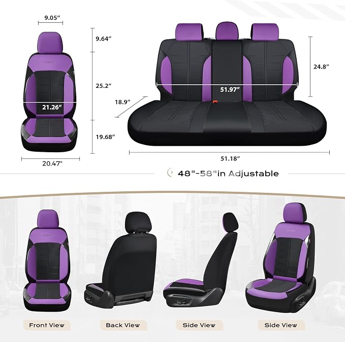 Coverado Air Mesh Seat Cover, Car Seat Cover Rear Seats, 3D Breathable Seat Protectors Sports Carbon Fiber Design Airbag Compatible Comfort Universal for Most Cars, Van,Trucks, SUV, Black&Purple