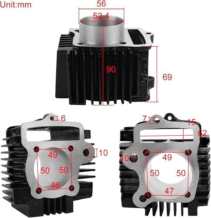 FLYPIG 52.4mm Cylinder Head with Cylinder Piston Rebuild Kit for 110CC 4 Stroke Chinese Roketa Coolster ATV Pit Quad Dirt Bike Go Kart