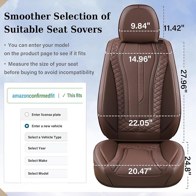 Coverado Car Seat Covers Full Set, Leather Seat Coversfor Cars, Front and Back Seat Covers, Waterproof Car Seat Protectors Car Seat Cushions Universal for Most Vehicles, Coffee