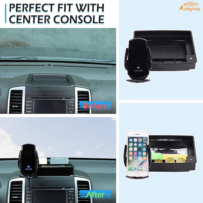 Aunginsy Center Console Dash Storage Tray With Mobile Phone Mount Compatible with Nissan Frontier 2009-2017, Dashboard Multi-Functional Phone Holder Storage Box, Dash Organizer Tray Insert Accessories