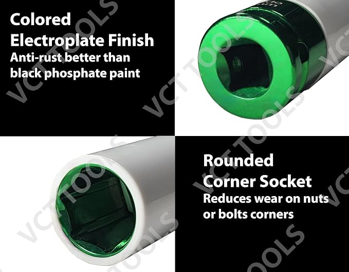 VCT 11pc Metric and SAE Wheel Nut Protector Impact Socket Set, 1/2" Drive, Includes specialty sockets compatible with Telsa, Hyundai, Mercedes-Benze
