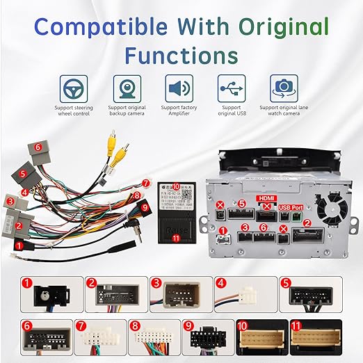 16PIN Car Radio Wire Harness with Canbus Adapter for 2015-2016 Honda CRV 2.4L, 2014-2015 Civic Support Steering Wheel Controls, Factory Backup Camera for Aftermarket Android Stereo Head Unit