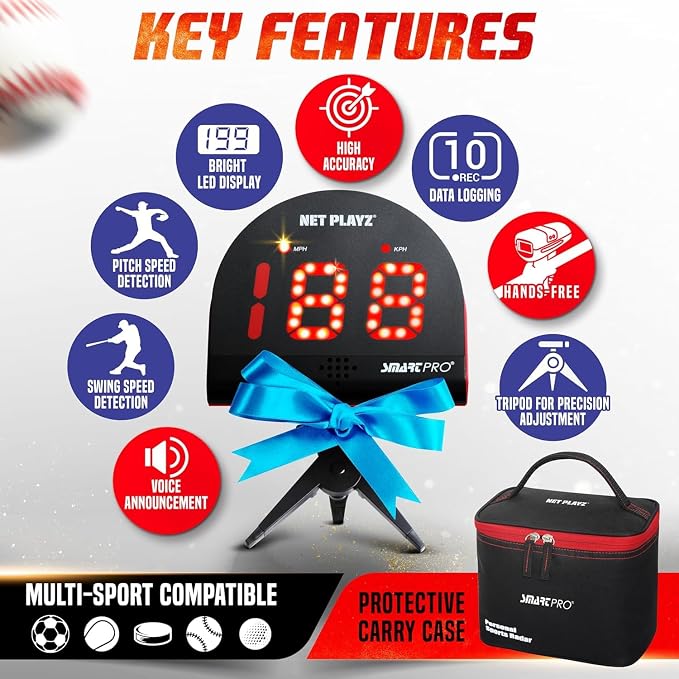 Multi-Sports Personal Speed Radar Detector Gun, Measurement Baseball Pitching, Bat Swinging and Soccer Shooting Speed