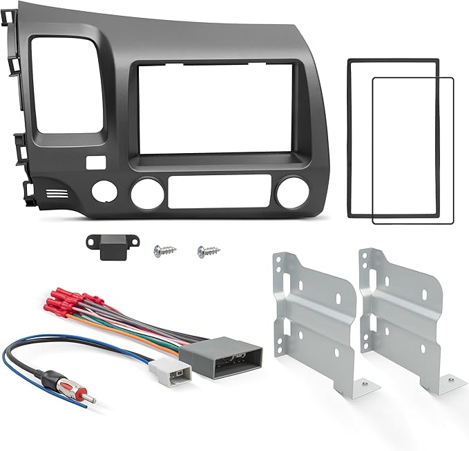 NuIth Double DIN Radio Dash Kits W/Radio Wire Antenna Plug for 2006-2011 Honda Civic 2Din Stereo Mount Housing Bracket W/Passenger Airbag Button, Civic Trim Bezel Kit Installation Aftermarket Stereo