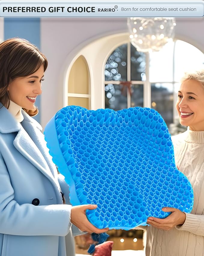 Thickened Gel Seat Cushion, Egg Gel Chair Pads for Wheelchair Pressure Coccyx Sciatica Pain Relief, Cooling Desk Seat Cushion for Kayak, Car, Office Chair Long Sitting[Blue-2.75"]