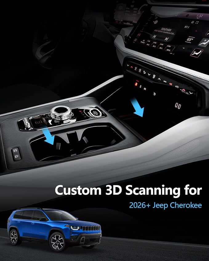 SKTU 2Pack for 2026 Jeep Cherokee Wireless Charging Mat for 2026+ Jeep Cherokee Wireless Charging Pad & Cup Holder Jeep Cherokee 2026 Accessories Rubber Cup Holder Wireless Charging Mat