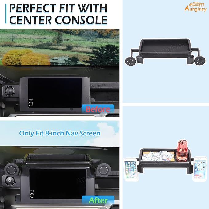 Car Center Console Dash Storage Tray With Magnetic Phone Holder Compatible with Toyota Tacoma 2024+, Dashboard Mobile Phone Mount Storage Box Organizer Tray Insert Accessories, Only Fit 8-inch Screen