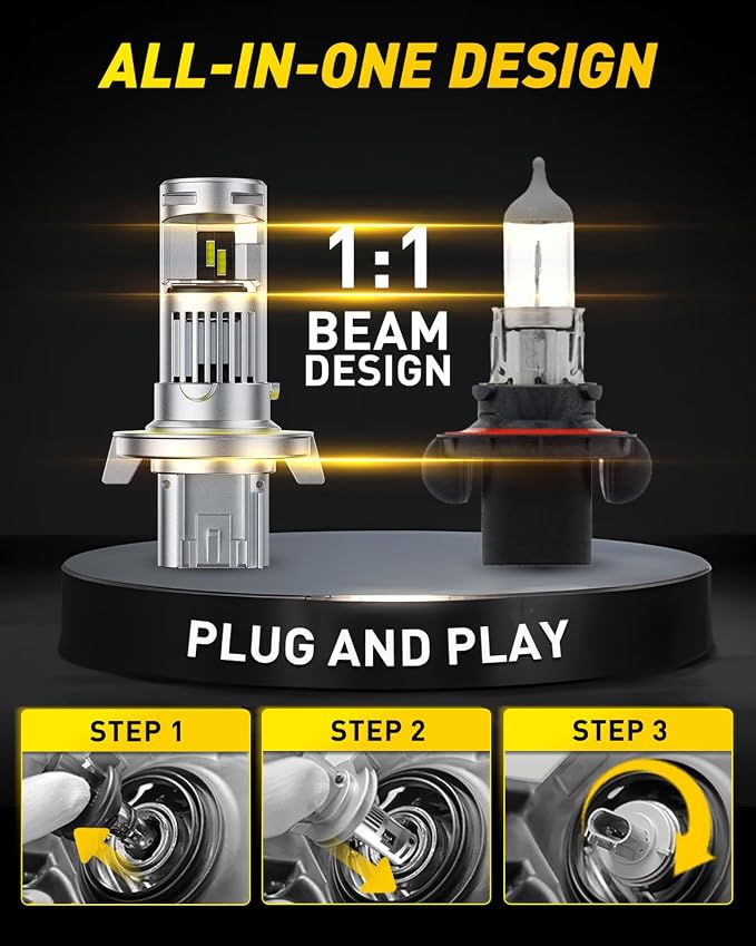 AUXITO H13 Bulb, 6500K Ultra White 10X Increased Brightness, Precision 1:1 Mini Design, Simple Plug Play Installation, Stable Illumination, 99% Vehicles Supported, Pack of 2