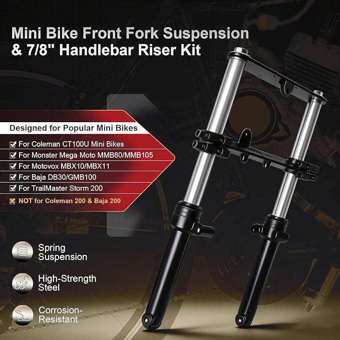 Mini Bike Front Fork Suspension & 7/8" Handlebar Riser Kit fit for Coleman CT100U for Monster Mega Moto MMB80 MMB105 80cc 105cc Motovox MBX10 MBX11 for Baja DB30 GMB100 TrailMaster Storm 200