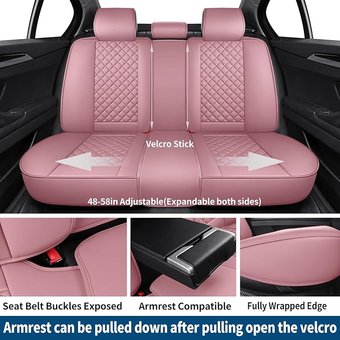 Pink Leather Car Seat Covers Full Set Breathable Seat Protectors Waterproof Automotive Seat Covers Universal Fit for Most Cars SUVs Trucks Vehicles