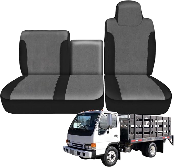 SAPUBK Custom-Fit Front Seat Cover Replace for 1995-2005 Isuzu NPR 40/60 Split Bench, Knitted Fabric with Back Soft Foam Lining Breathable Seat Cover