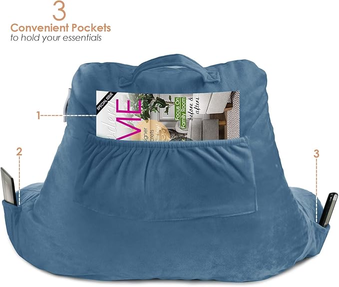 Nestl Reading Pillow with Shredded Memory Foam, Designed for Sitting Up in Bed and Couch, Back and Arms Adjustable Support for Adult & Teens Backrest Pillows for Reading, Washable Cover, Blue Heaven