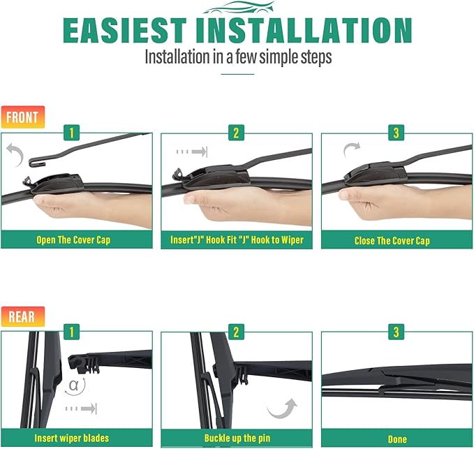 26" 16" 10" Windshield Wiper Blades Replacement for Toyota RAV4 2013 2014 2015 2016 2017 2018 Premium All Weather Front Rear Wipers Set - OEM Quality (Pack of 3)