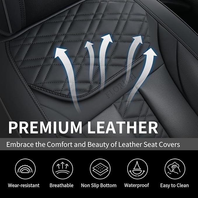 FLORICH Seat Covers, Atomutive Car Seat Covers Full Sets, Waterproof Seat Cover for Cars, Luxury Leather Universal Seat Cover Accessories Fit for Most Cars SUV Truck Sedans(Black)