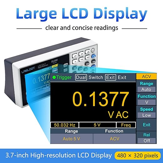 LB1041 Bench Digital Multimeter 55000 Counts DC/AC Voltmeter Ammeter HZ Temp Diode Continuity Tester Desktop Multimeters