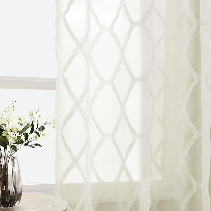 Cream Sheer Curtains 108 Inches Long 2 Panels Rod Pocket Back Tab Top Elegant Ivory Drapes for Bedroom Light Filtering Privacy Window Treatment Extra Long Embroidered Sheer Curtains for Living Room