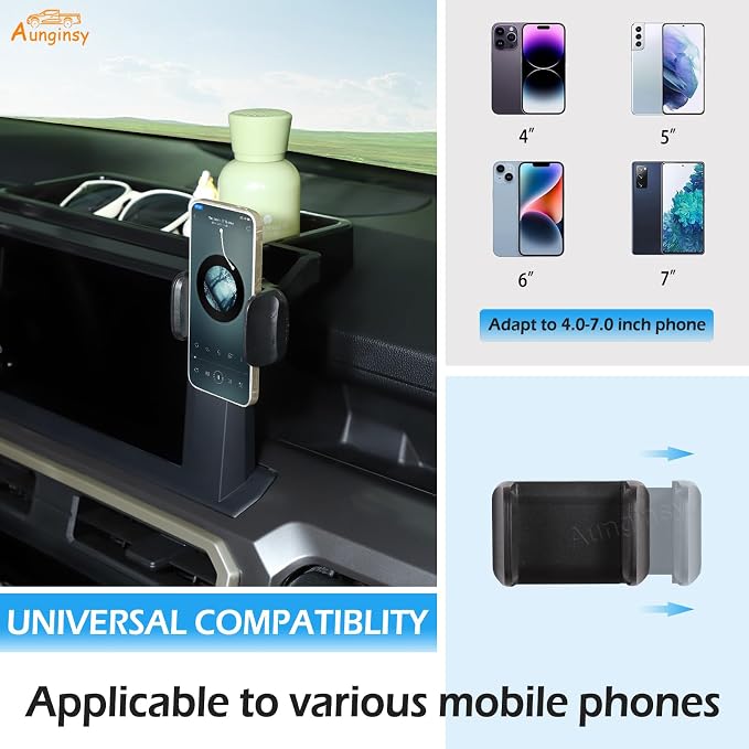 Car Center Console Dash Storage Tray With Phone Holder Compatible with Toyota Tacoma 2024 2025 2026, Dashboard Organizer Tray Mobile Phone Mount Storage Box Insert Accessories, Only Fit 8-inch Screen