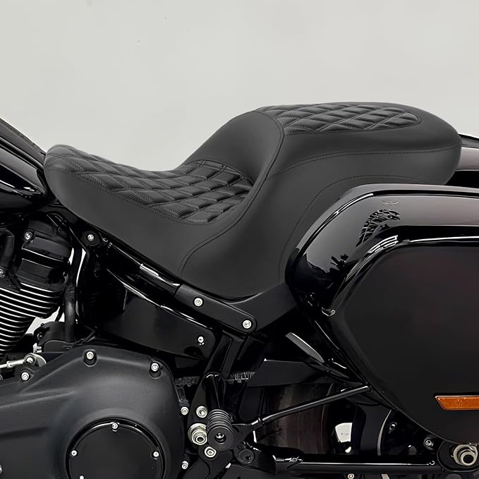 Motorcycle One-piece Seat Driver& Passenger Seat Fit for Harley Softail Low Rider FXLR FXLRS FXLRST 2018-later (#1 Seat-Rhombus)