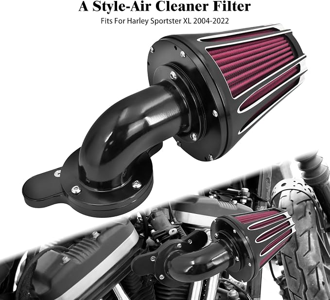 Motorcyle Air Cleaner Filter CNC 90° Forward-Facing Kit Fit for Harley Softail Touring Trike Sportster XL Dyna (Black Housing Red Element, A For Sportster XL 04-22)