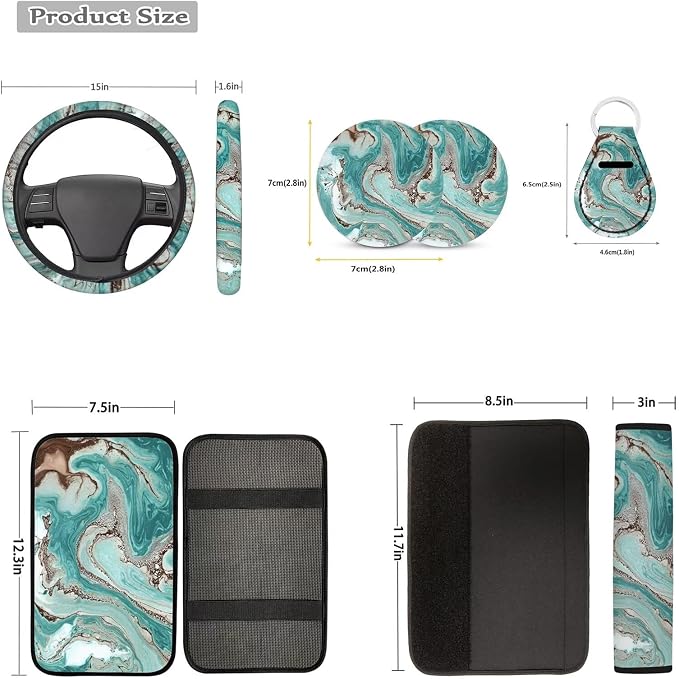 Forchrinse Ladybird Car Seat Covers for Women Flower 15Pack Patriotic Automotive Seat Protector with Steering Wheel Cover,Armrest Seatbelt Cover,Car Trash Can,Coaster,Keychain